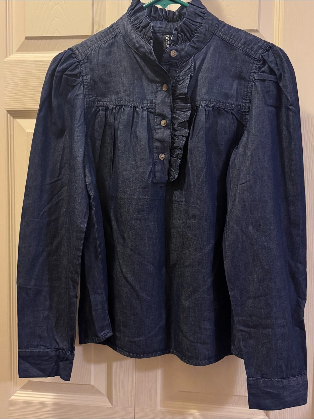 H&M Ruffle-Neck Denim Top - Picture 3 of 6